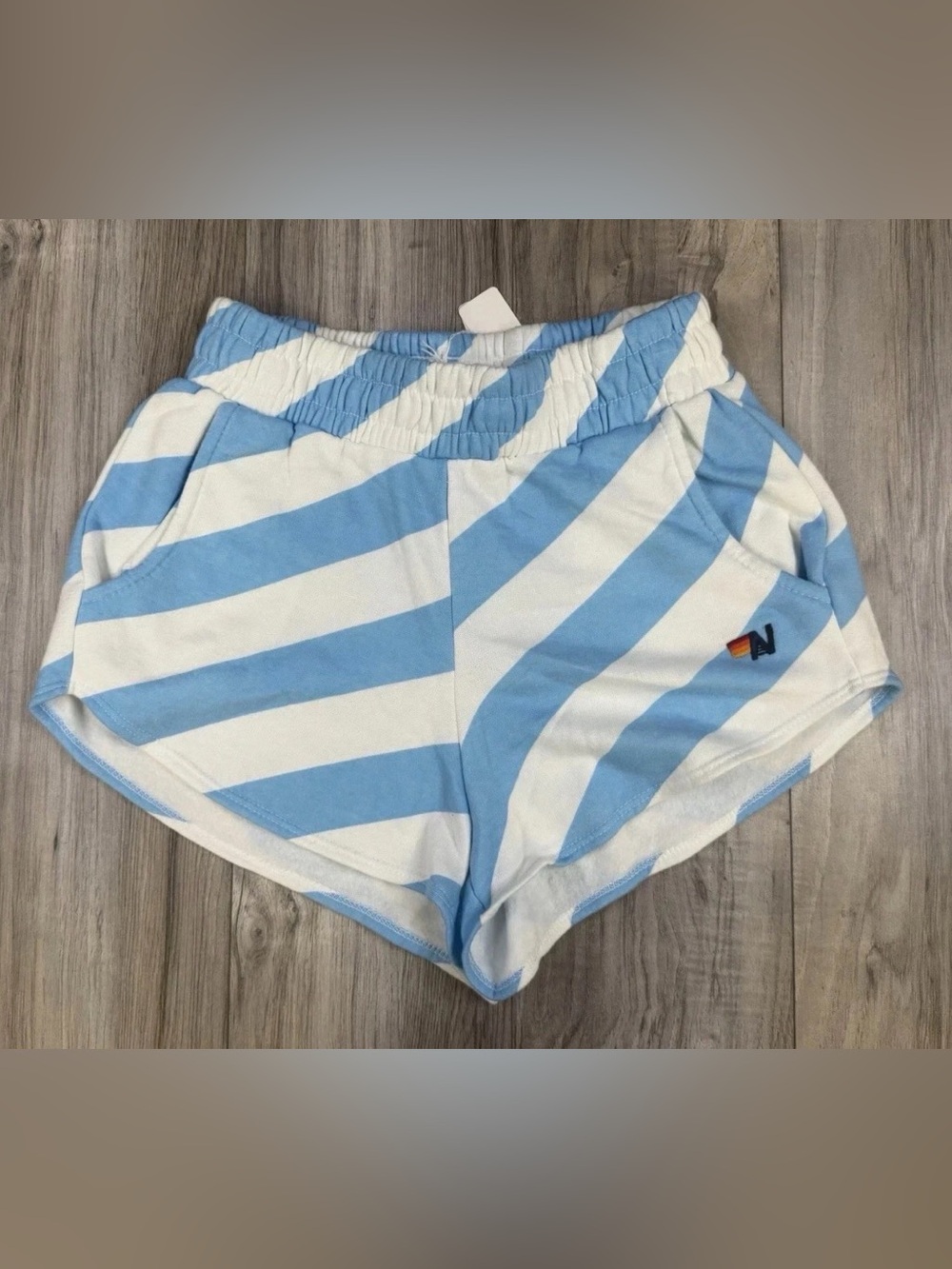 Aviator Nation Caution Womens Lounge Shorts White Sky Blue Size Large USA NEW